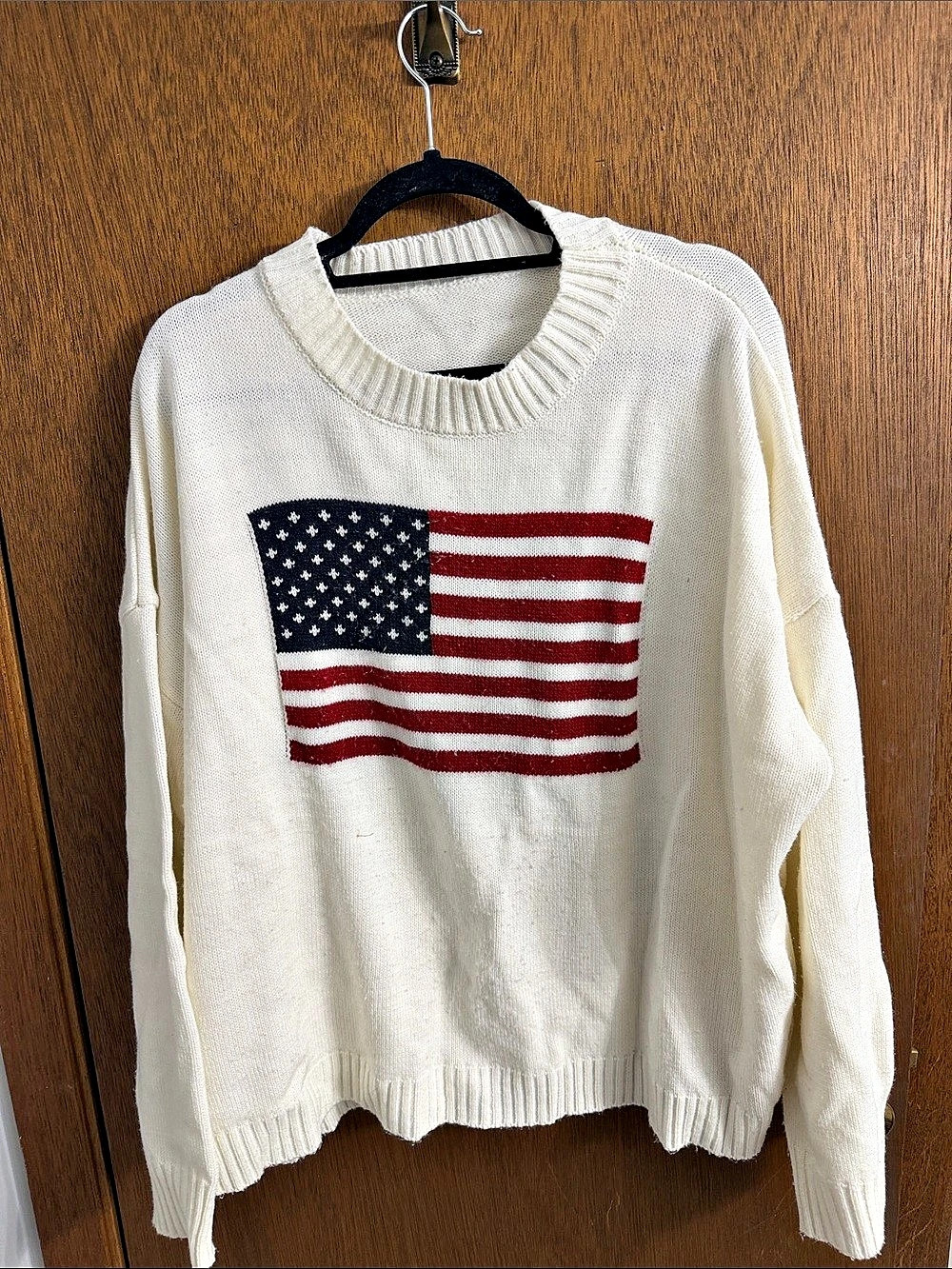 American Flag Crewneck Sweater in Cream